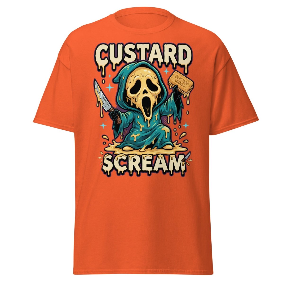 Custard Scream Funny Horror T-Shirt - Orange - TeeRipple