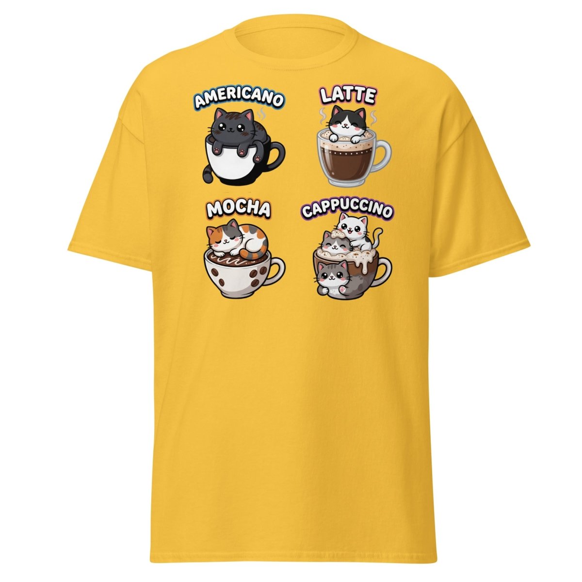 Cute Coffee Cats T-Shirt - Americano Latte Mocha Cappuccino - Daisy - TeeRipple
