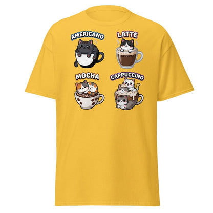Cute Coffee Cats T-Shirt - Americano Latte Mocha Cappuccino - Daisy - TeeRipple
