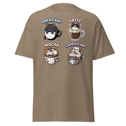 Cute Coffee Cats T-Shirt - Americano Latte Mocha Cappuccino - Brown Savana - TeeRipple