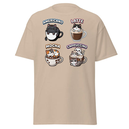 Cute Coffee Cats T-Shirt - Americano Latte Mocha Cappuccino - Sand - TeeRipple