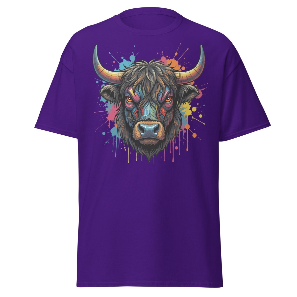 Cyberpunk Highland Cow T-Shirt – Neon Circuit Art Tee - Purple - TeeRipple