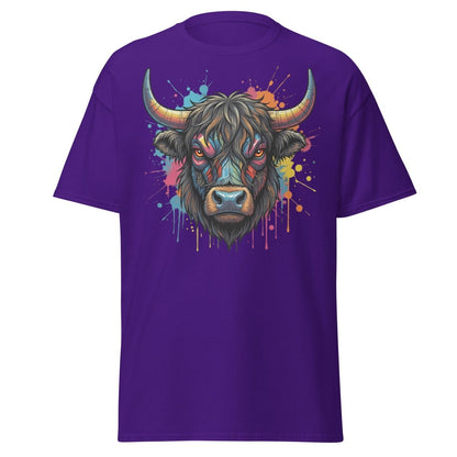 Cyberpunk Highland Cow T-Shirt – Neon Circuit Art Tee - Purple - TeeRipple