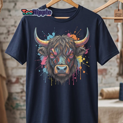 Cyberpunk Highland Cow T-Shirt – Neon Circuit Art Tee - Maroon - TeeRipple