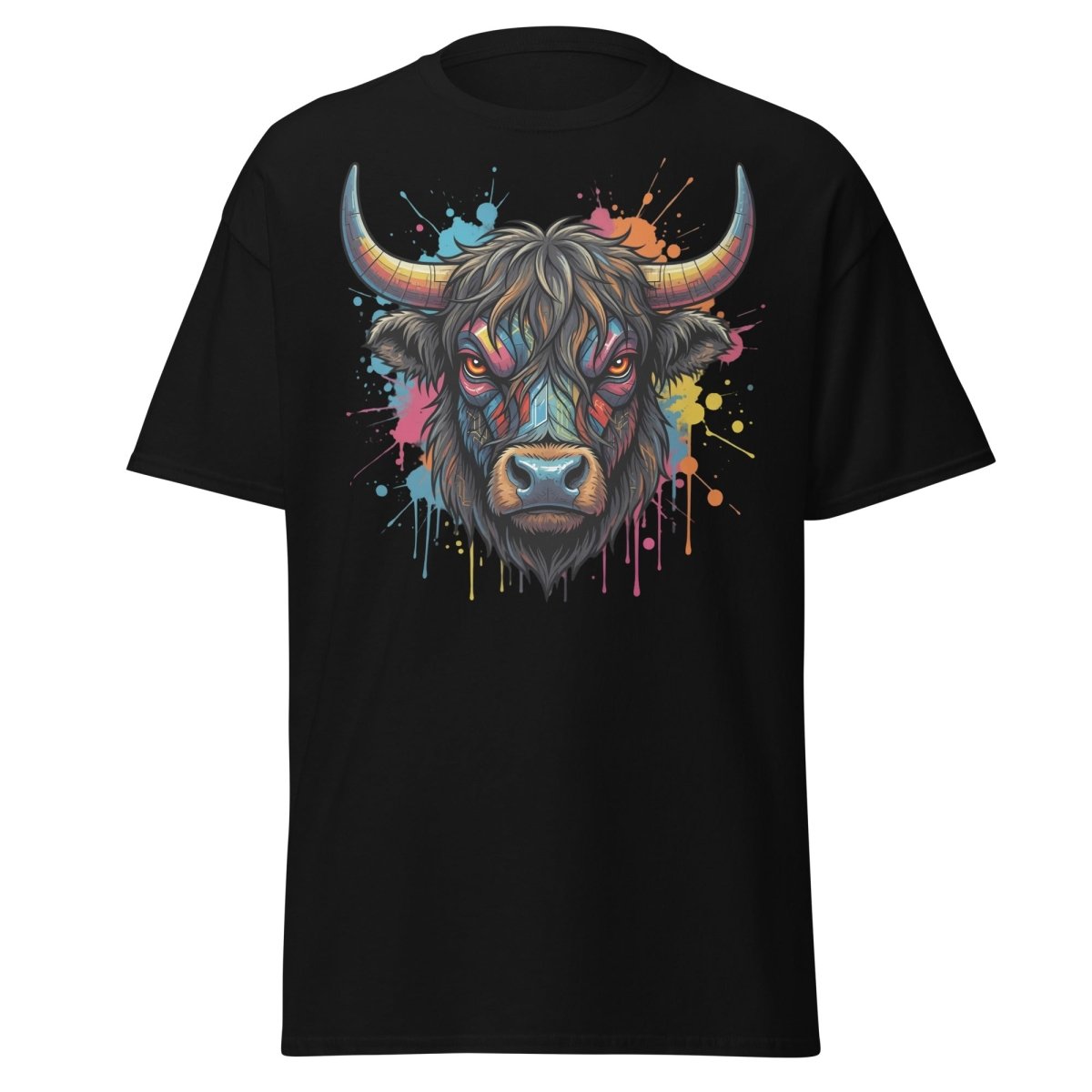 Cyberpunk Highland Cow T-Shirt – Neon Circuit Art Tee - Black - TeeRipple