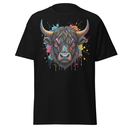 Cyberpunk Highland Cow T-Shirt – Neon Circuit Art Tee - Black - TeeRipple