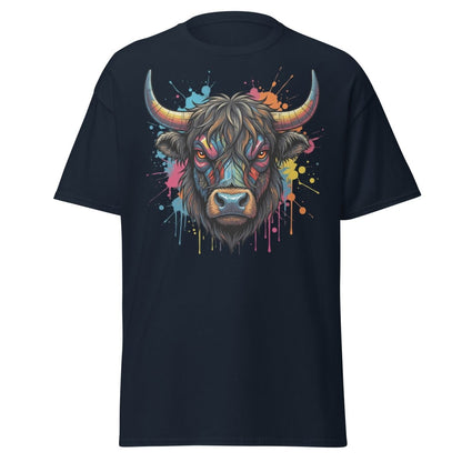 Cyberpunk Highland Cow T-Shirt – Neon Circuit Art Tee - Navy - TeeRipple