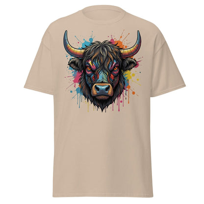Cyberpunk Highland Cow T-Shirt – Neon Circuit Art Tee - Sand - TeeRipple