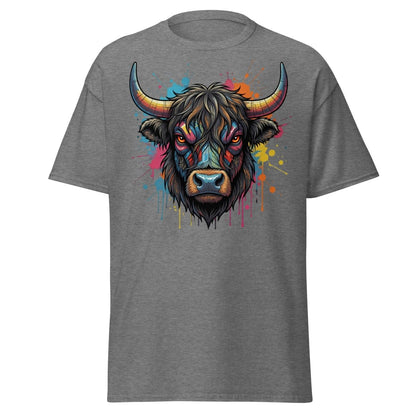 Cyberpunk Highland Cow T-Shirt – Neon Circuit Art Tee - Graphite Heather - TeeRipple