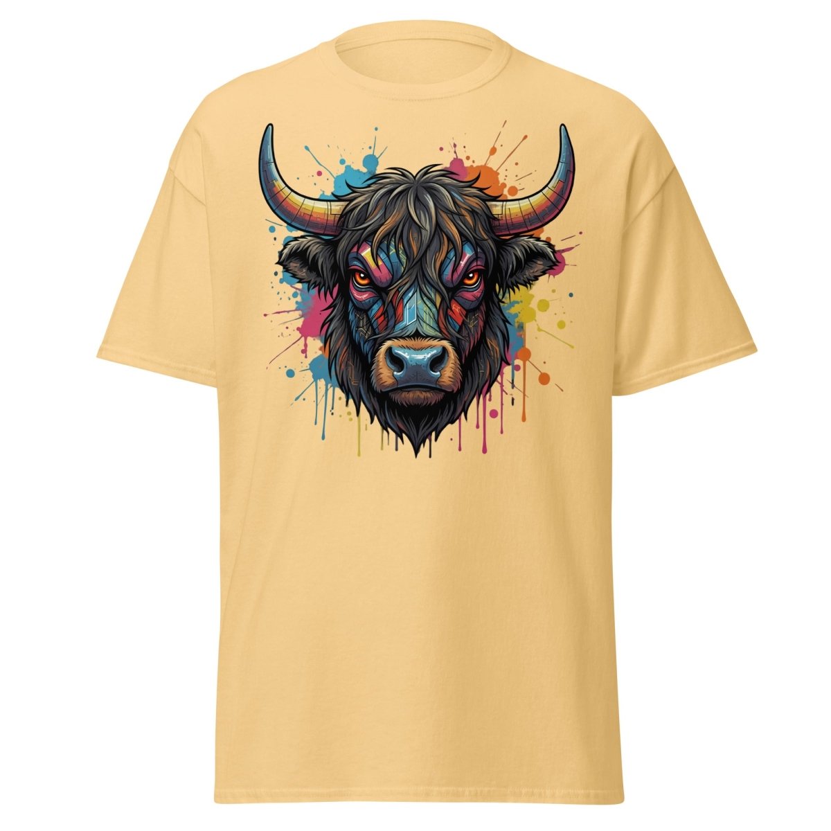 Cyberpunk Highland Cow T-Shirt – Neon Circuit Art Tee - Yellow Haze - TeeRipple