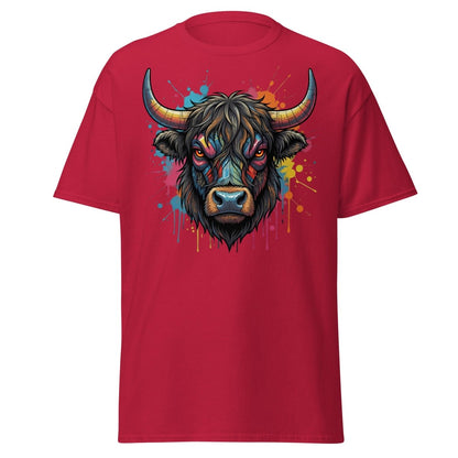 Cyberpunk Highland Cow T-Shirt – Neon Circuit Art Tee - Cardinal - TeeRipple