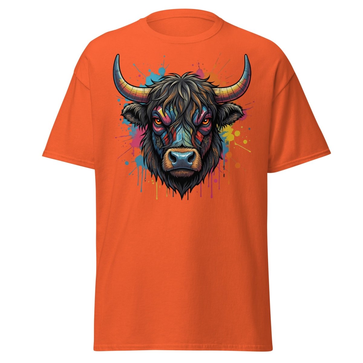 Cyberpunk Highland Cow T-Shirt – Neon Circuit Art Tee - Orange - TeeRipple