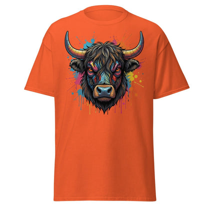 Cyberpunk Highland Cow T-Shirt – Neon Circuit Art Tee - Orange - TeeRipple