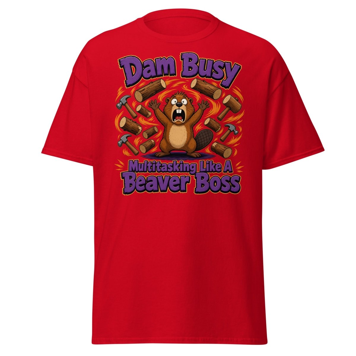 Dam Busy Beaver Multitasking T-Shirt – Funny Graphic Tee - Red - TeeRipple