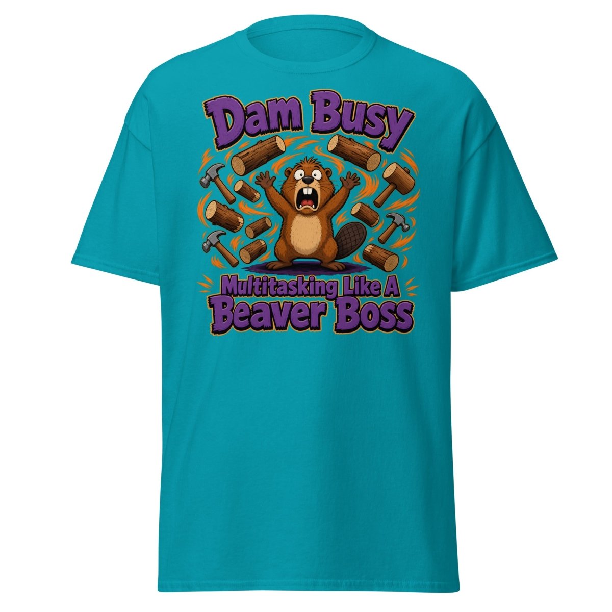 Dam Busy Beaver Multitasking T-Shirt – Funny Graphic Tee - Tropical Blue - TeeRipple