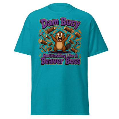 Dam Busy Beaver Multitasking T-Shirt – Funny Graphic Tee - Tropical Blue - TeeRipple