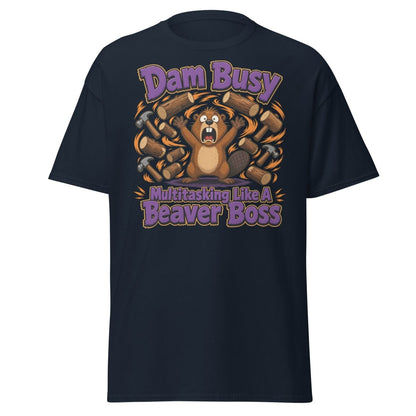 Dam Busy Beaver Multitasking T-Shirt – Funny Graphic Tee - Navy - TeeRipple