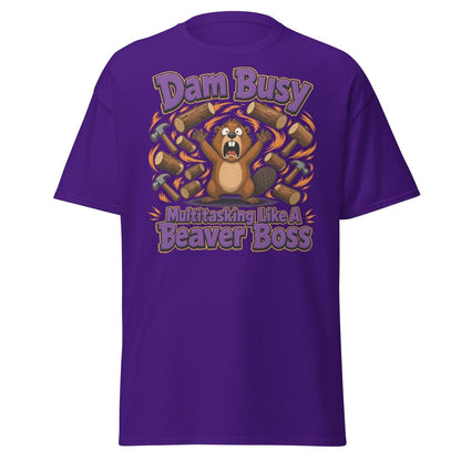 Dam Busy Beaver Multitasking T-Shirt – Funny Graphic Tee - Purple - TeeRipple
