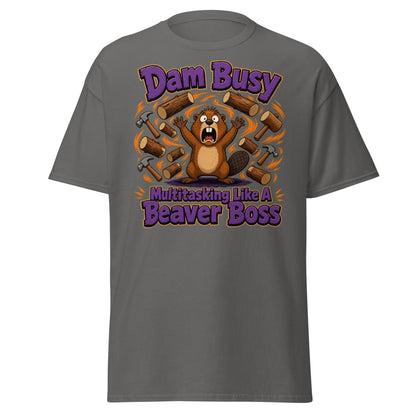 Dam Busy Beaver Multitasking T-Shirt – Funny Graphic Tee - Charcoal - TeeRipple