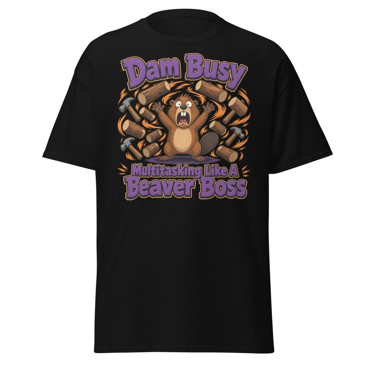Dam Busy Beaver Multitasking T-Shirt – Funny Graphic Tee - Black - TeeRipple