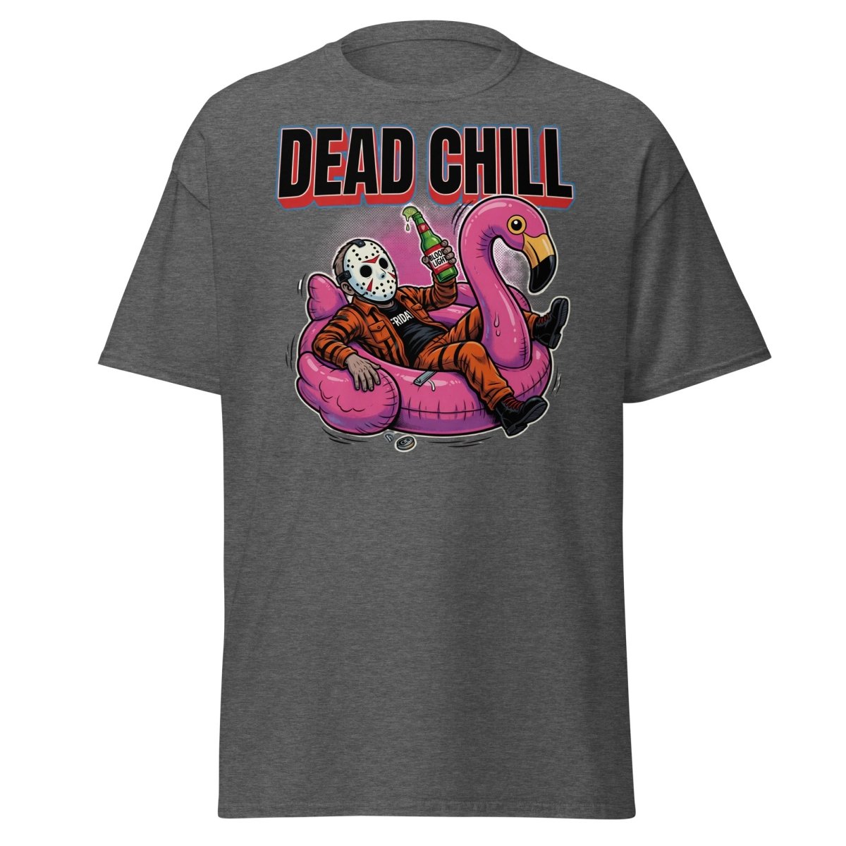 Dead Chill Jason Voorhees Flamingo T-Shirt - Dark Heather - TeeRipple