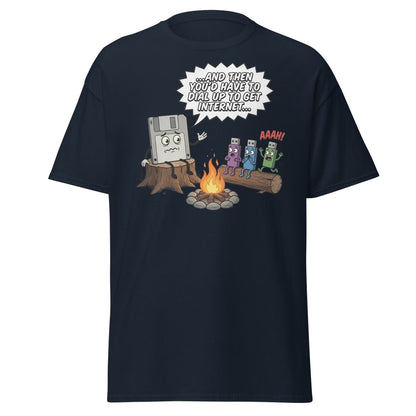 Dial-Up Horror Floppy Disk USB T-Shirt | Retro Tech - Navy - TeeRipple