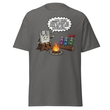 Dial-Up Horror Floppy Disk USB T-Shirt | Retro Tech - Charcoal - TeeRipple