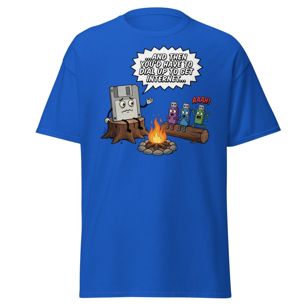Dial-Up Horror Floppy Disk USB T-Shirt | Retro Tech - Royal - TeeRipple