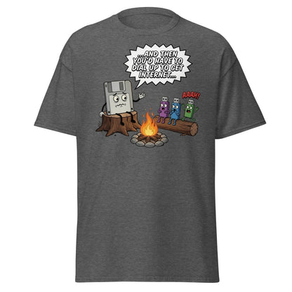 Dial-Up Horror Floppy Disk USB T-Shirt | Retro Tech - Dark Heather - TeeRipple