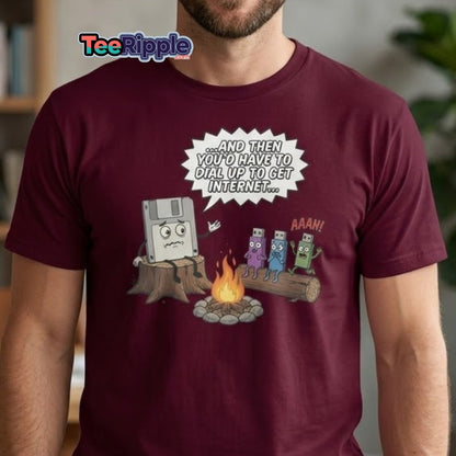 Dial-Up Horror Floppy Disk USB T-Shirt | Retro Tech - Maroon - TeeRipple