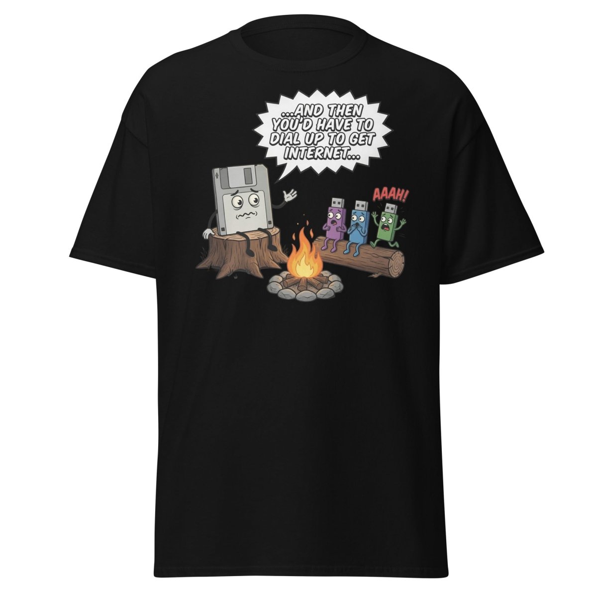 Dial-Up Horror Floppy Disk USB T-Shirt | Retro Tech - Black - TeeRipple