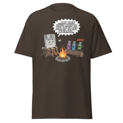 Dial-Up Horror Floppy Disk USB T-Shirt | Retro Tech - Dark Chocolate - TeeRipple