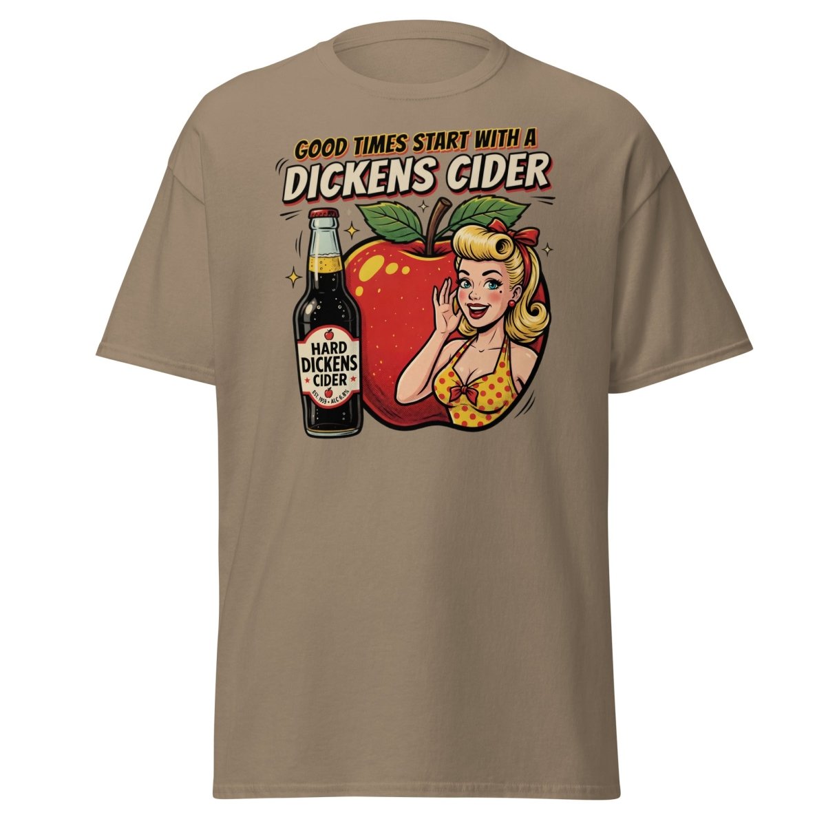 Dickens Cider Funny Pinup T-Shirt – Adult Humor Tee - Brown Savana - TeeRipple