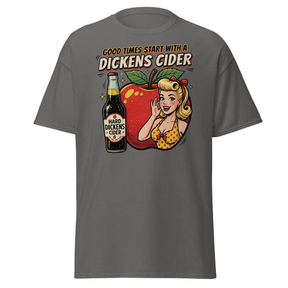 Dickens Cider Funny Pinup T-Shirt – Adult Humor Tee - Charcoal - TeeRipple