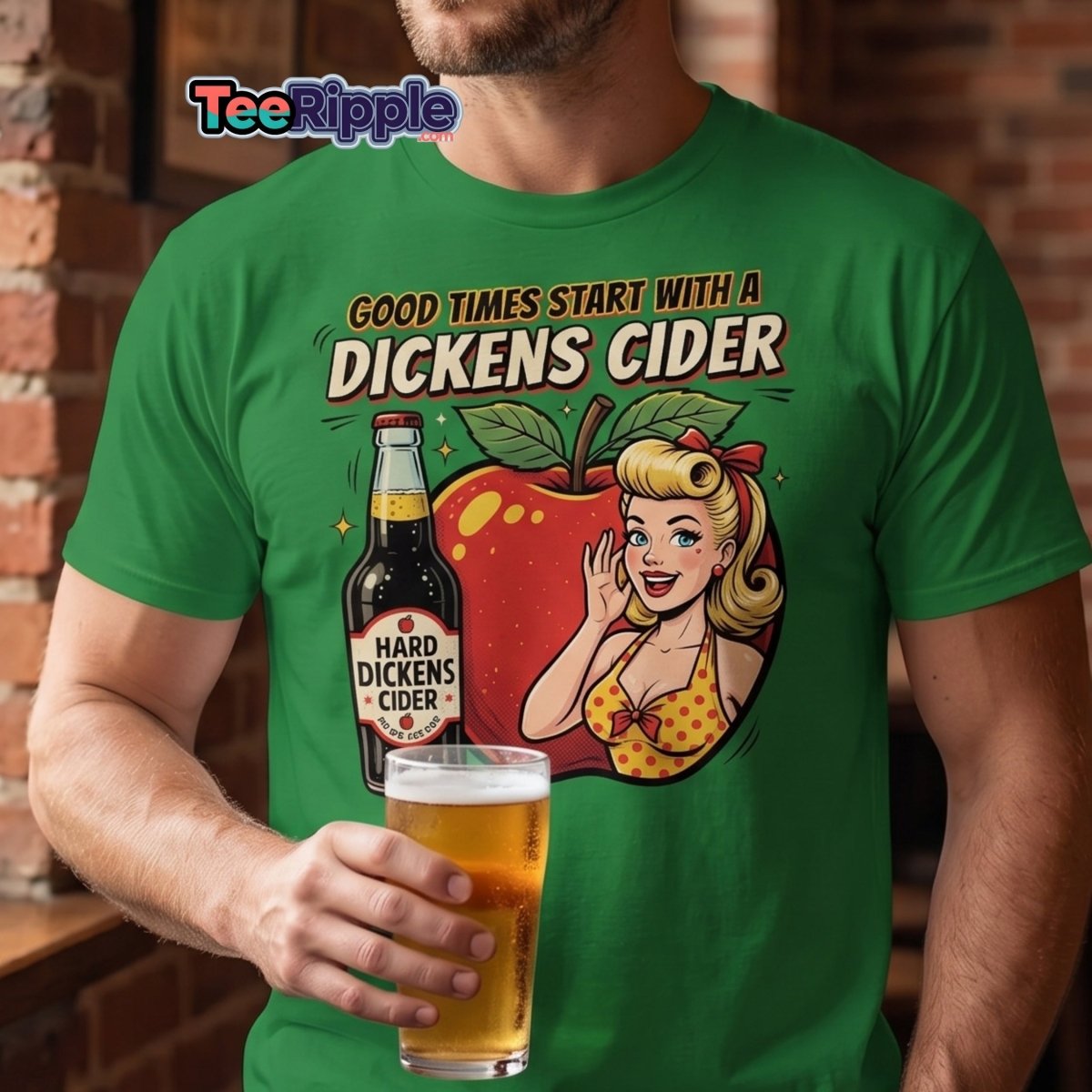 Dickens Cider Funny Pinup T-Shirt – Adult Humor Tee - Black - TeeRipple