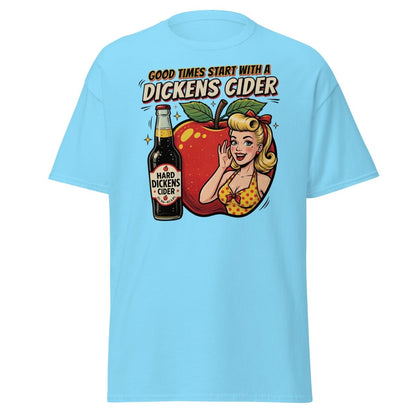 Dickens Cider Funny Pinup T-Shirt – Adult Humor Tee - Sky - TeeRipple