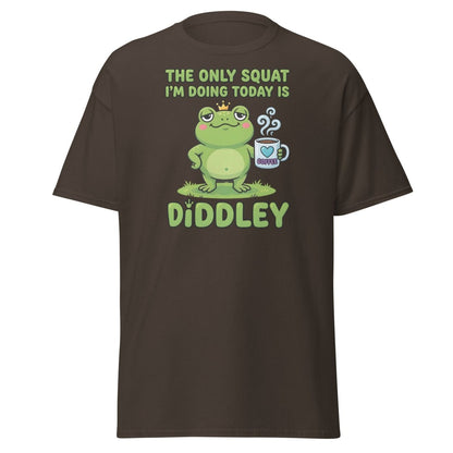 Diddley Squat Frog T-Shirt – Funny Lazy Gym Coffee Pun Tee - Dark Chocolate - TeeRipple