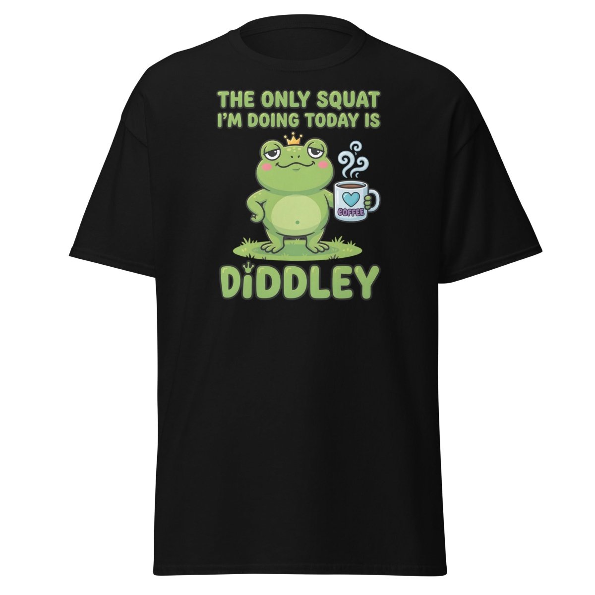 Diddley Squat Frog T-Shirt – Funny Lazy Gym Coffee Pun Tee - Black - TeeRipple