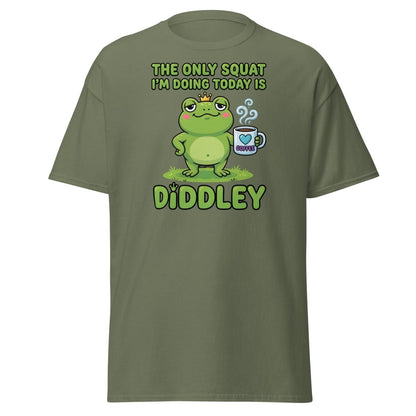 Diddley Squat Frog T-Shirt – Funny Lazy Gym Coffee Pun Tee - Military Green - TeeRipple