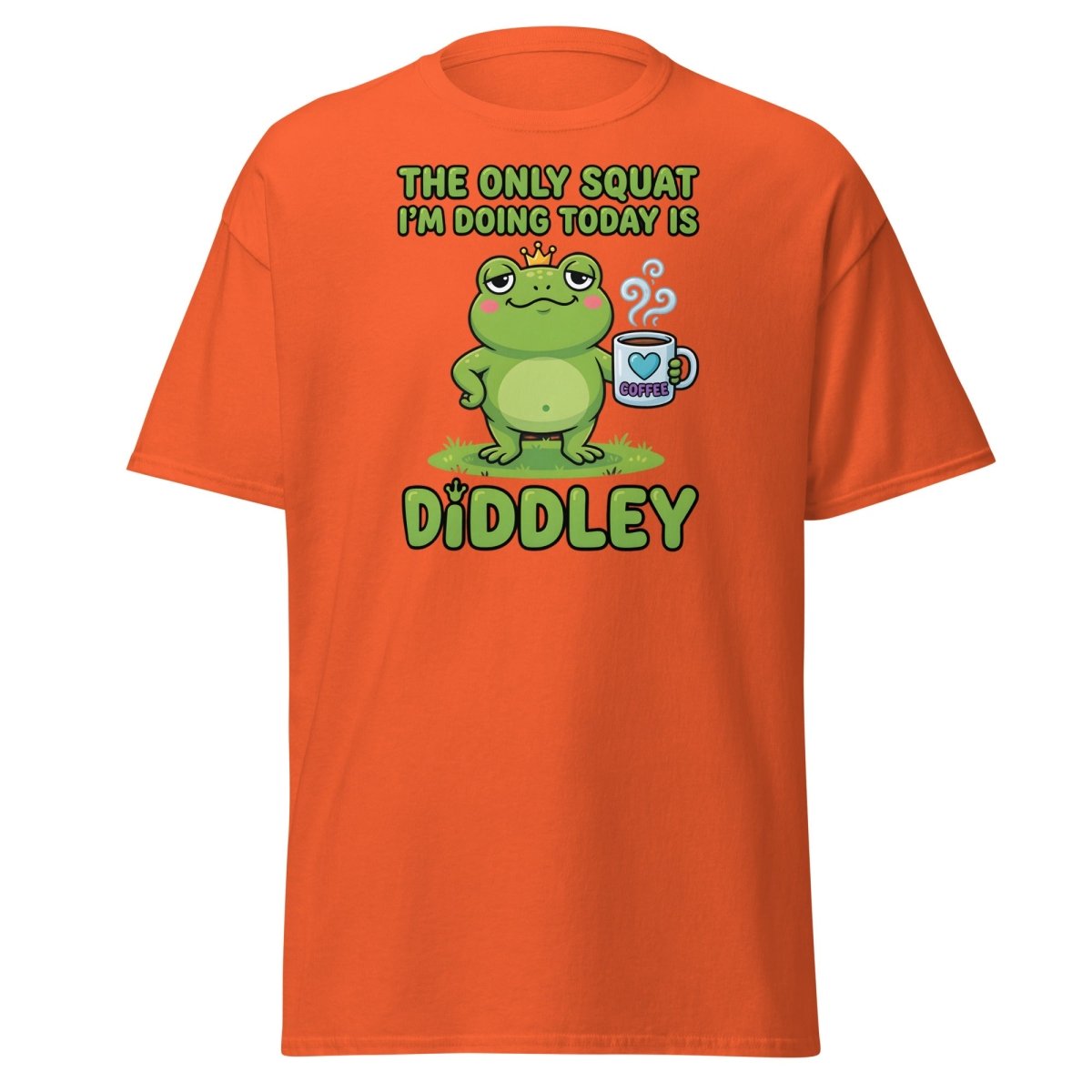Diddley Squat Frog T-Shirt – Funny Lazy Gym Coffee Pun Tee - Orange - TeeRipple