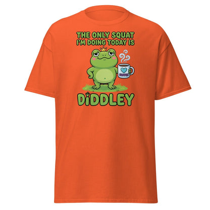 Diddley Squat Frog T-Shirt – Funny Lazy Gym Coffee Pun Tee - Orange - TeeRipple