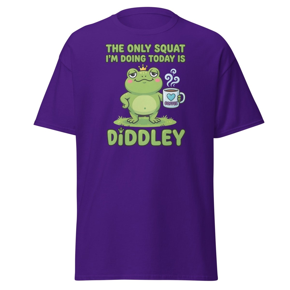 Diddley Squat Frog T-Shirt – Funny Lazy Gym Coffee Pun Tee - Purple - TeeRipple