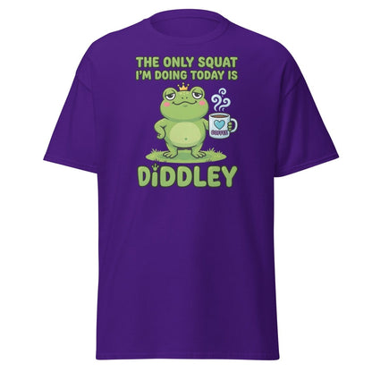 Diddley Squat Frog T-Shirt – Funny Lazy Gym Coffee Pun Tee - Purple - TeeRipple