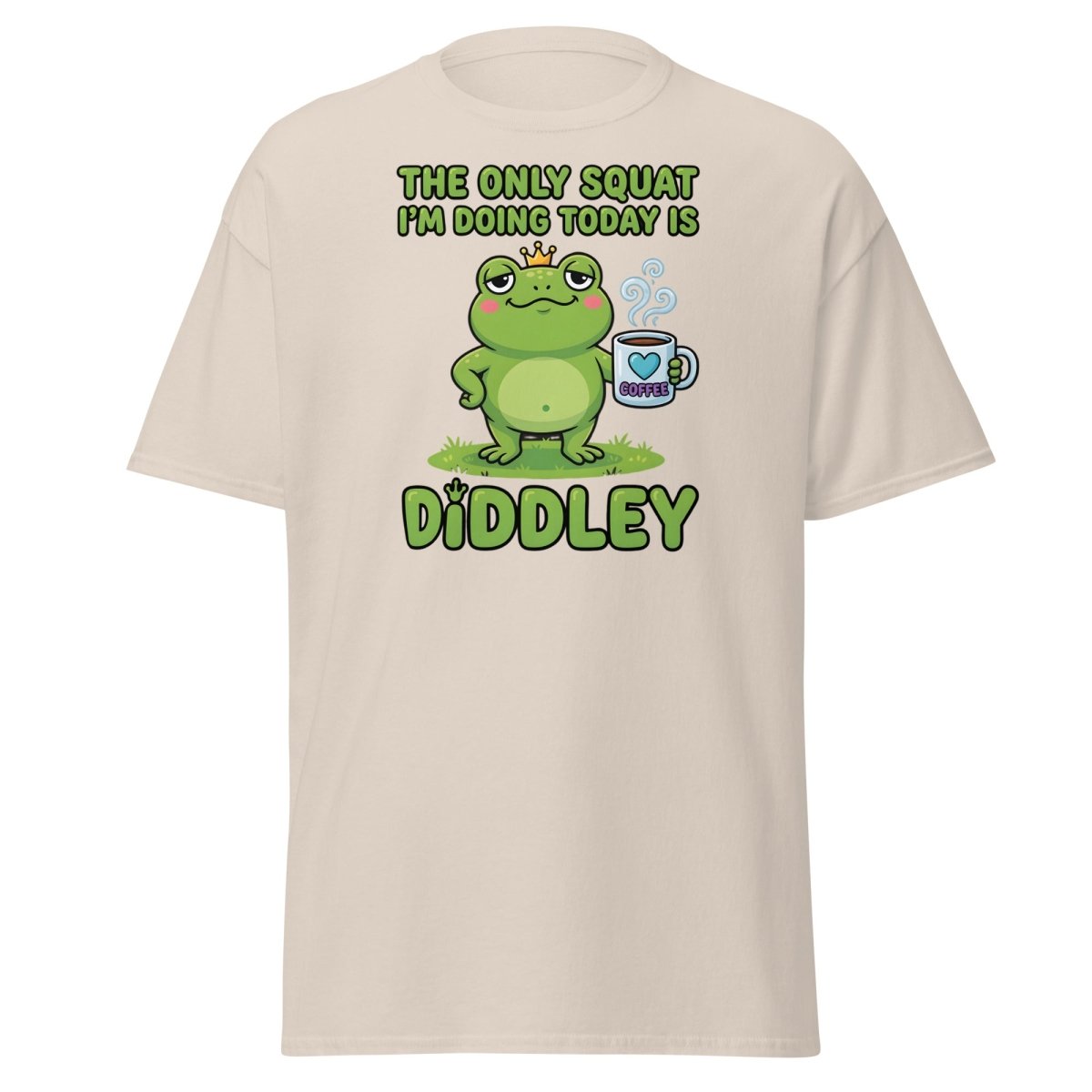 Diddley Squat Frog T-Shirt – Funny Lazy Gym Coffee Pun Tee - Natural - TeeRipple