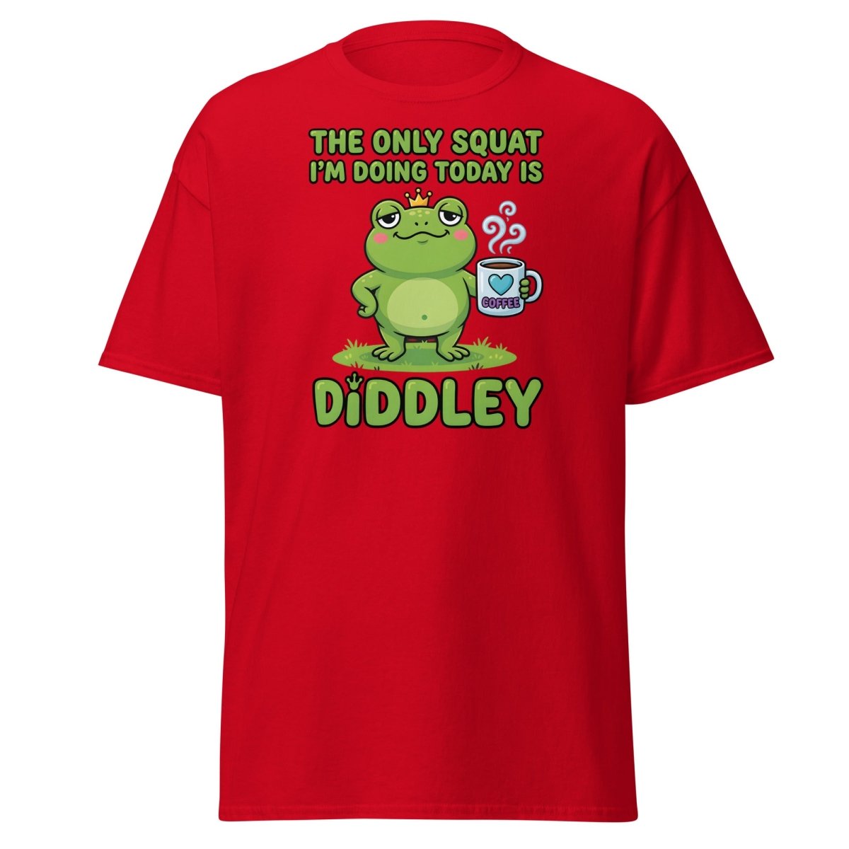 Diddley Squat Frog T-Shirt – Funny Lazy Gym Coffee Pun Tee - Red - TeeRipple