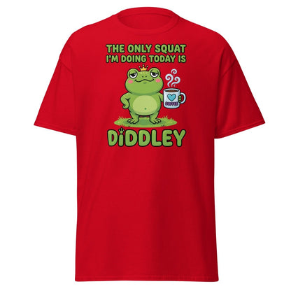 Diddley Squat Frog T-Shirt – Funny Lazy Gym Coffee Pun Tee - Red - TeeRipple