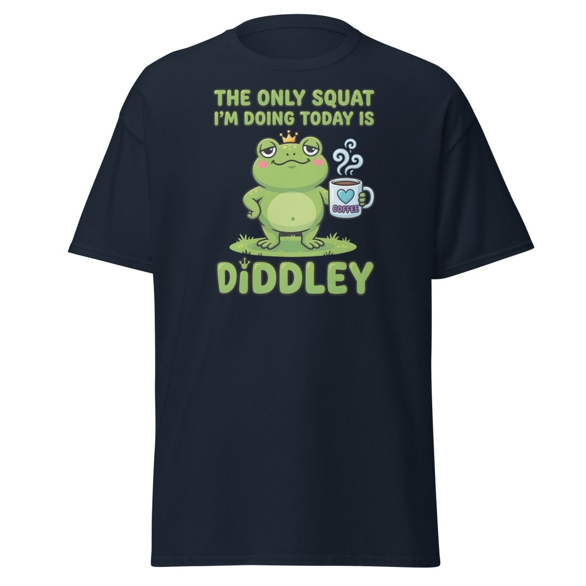 Diddley Squat Frog T-Shirt – Funny Lazy Gym Coffee Pun Tee - Navy - TeeRipple