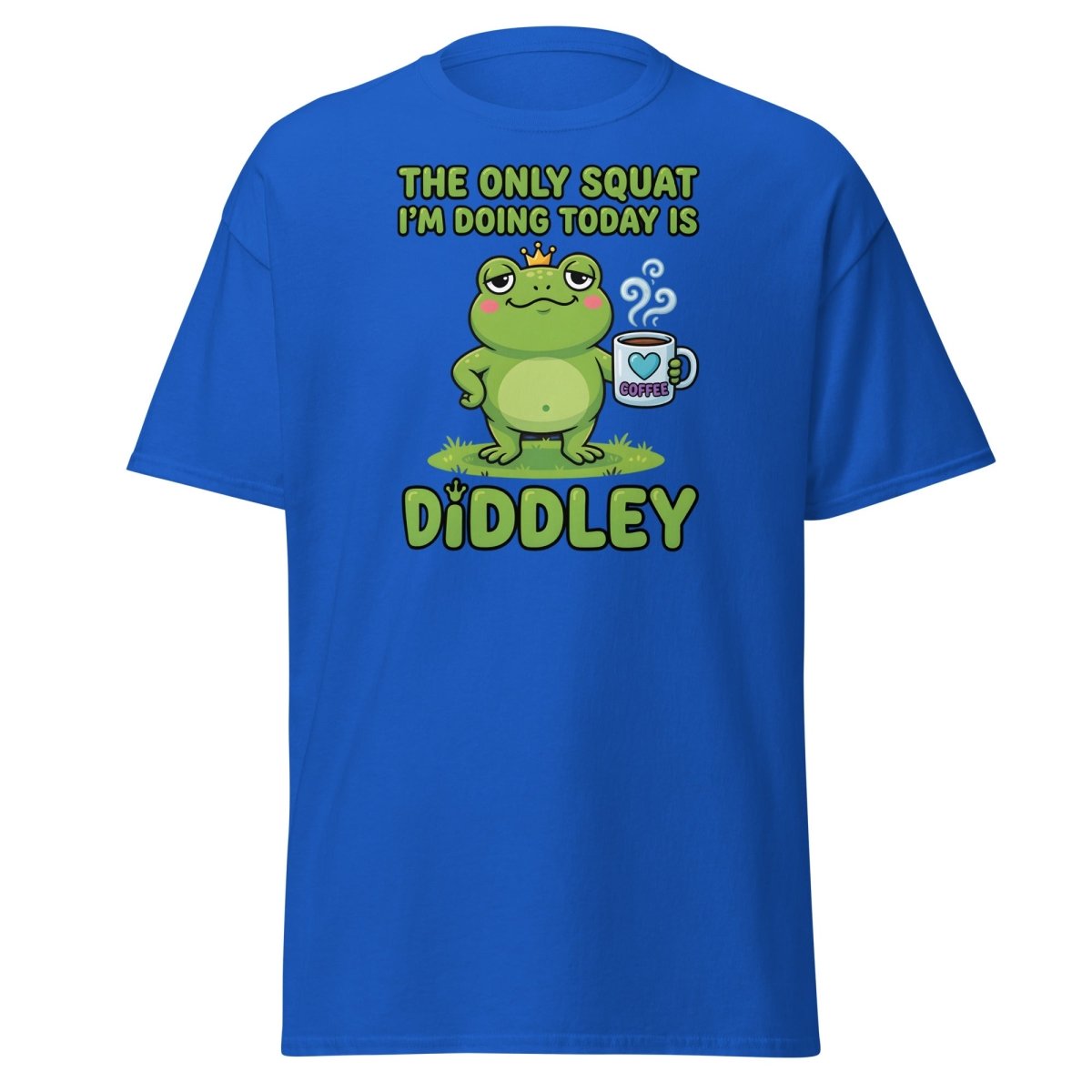Diddley Squat Frog T-Shirt – Funny Lazy Gym Coffee Pun Tee - Royal - TeeRipple