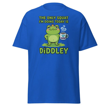 Diddley Squat Frog T-Shirt – Funny Lazy Gym Coffee Pun Tee - Royal - TeeRipple