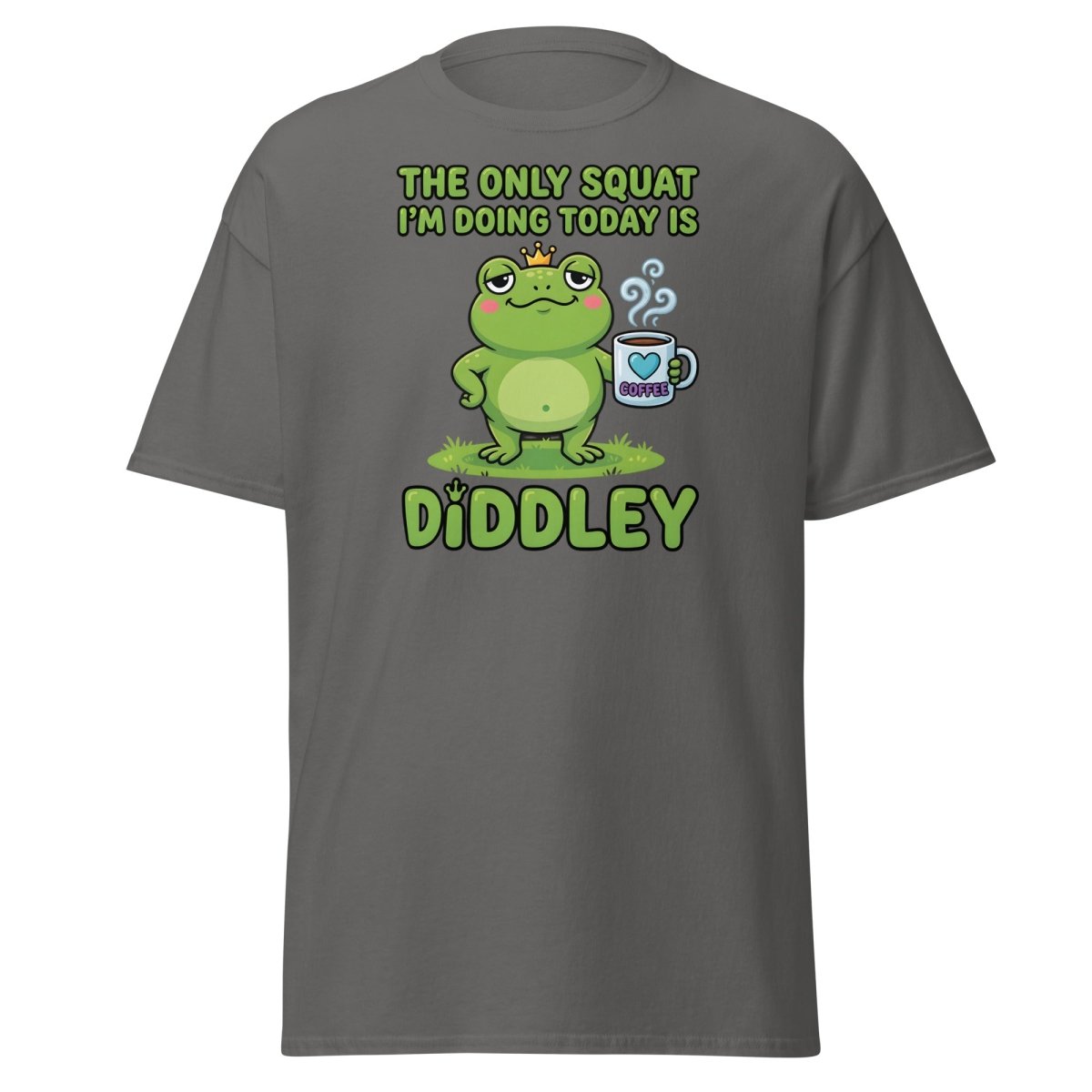 Diddley Squat Frog T-Shirt – Funny Lazy Gym Coffee Pun Tee - Charcoal - TeeRipple